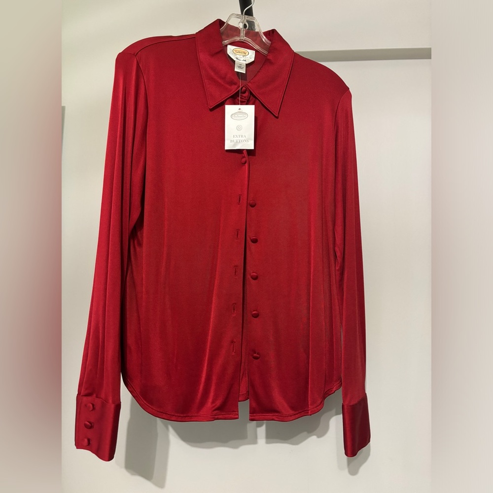 Talbots Petites Women’s Red silky Button down shirt